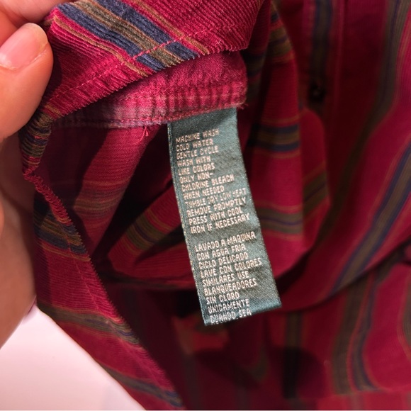 Vintage 90’s Lauren Ralph Lauren Burgundy Striped Corduroy Dark Academia Shirt - Picture 6 of 8